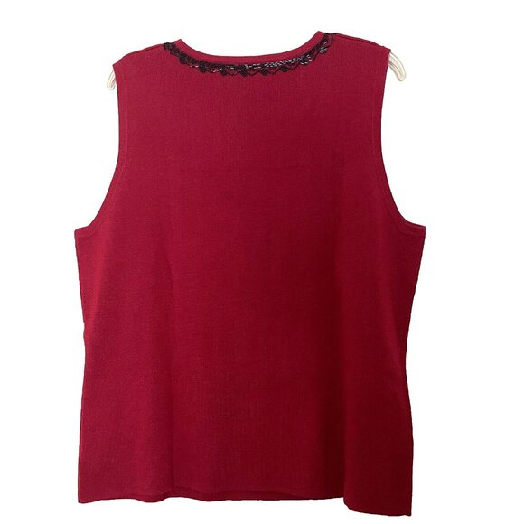 Vintage Bloomingdale's Red Wool Knit Beaded Tank Top Vest 2X NWT Holidays - Picture 2 of 8